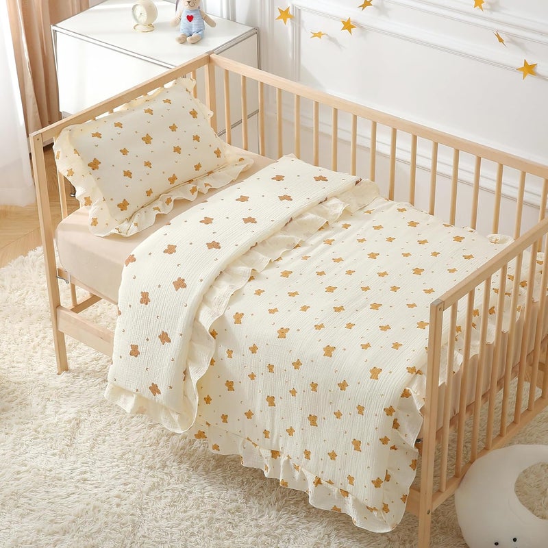 CLoucl 100% Cotton Muslin Crib Comforter/Quilt,Ultra Soft Cozy Reversible Baby Blanket,All Season Toddler Blankets for Boys and Girls, Machine Washable,41"x48" - Image 2
